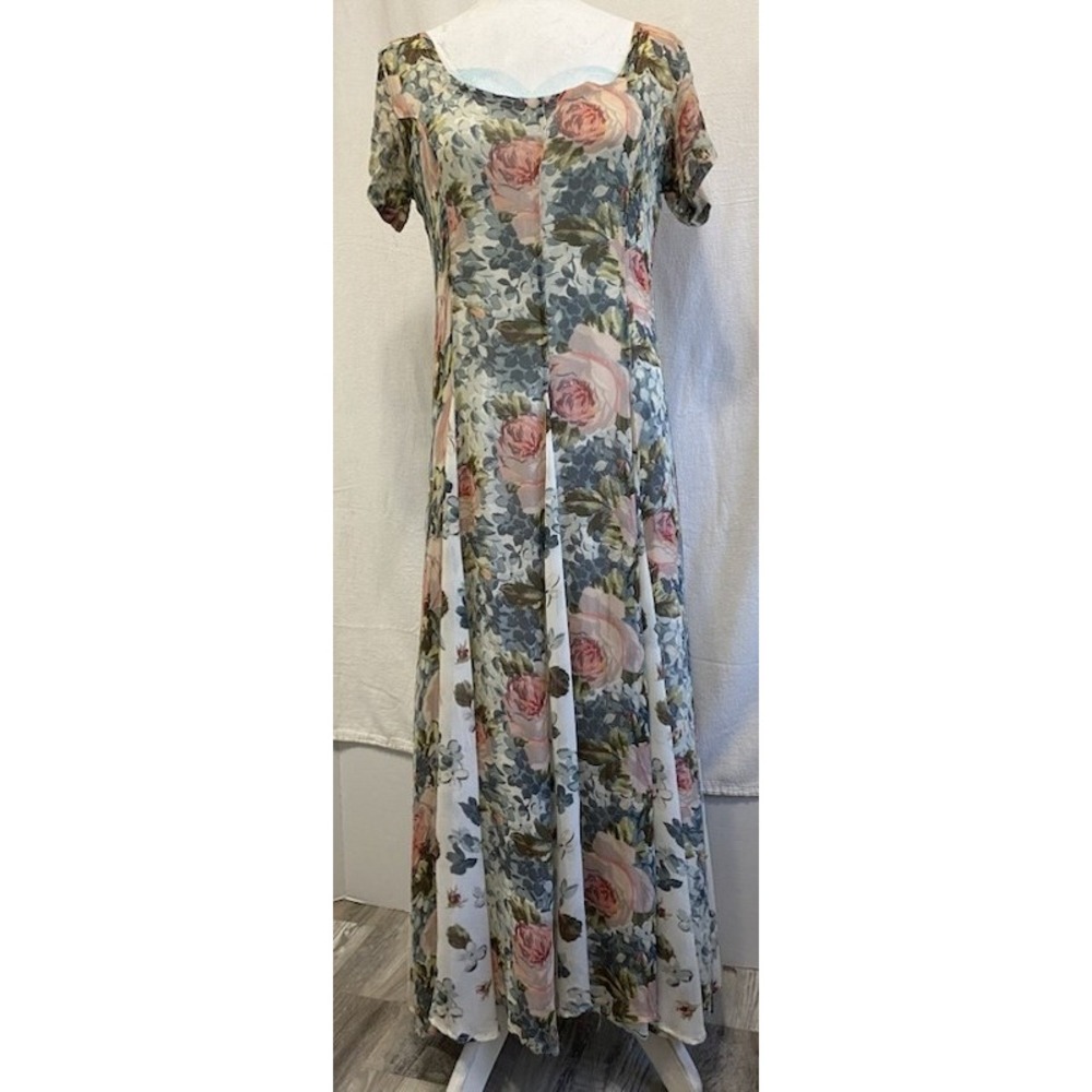 Vintage Starina Floral Rayon Maxi Dress Prairie Cottagecore Pink Rose M